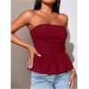 imageSHENHE Womens Ruched Ruffle Hem Flared Elegant Slim Fitted Tube Tank TopsBurgundy