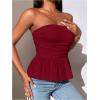 imageSHENHE Womens Ruched Ruffle Hem Flared Elegant Slim Fitted Tube Tank TopsBurgundy