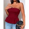 imageSHENHE Womens Ruched Ruffle Hem Flared Elegant Slim Fitted Tube Tank TopsBurgundy