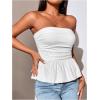 imageSHENHE Womens Ruched Ruffle Hem Flared Elegant Slim Fitted Tube Tank TopsWhite