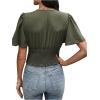 imageSHENHE Womens Sexy Ruffle Flutter Short Sleeve Deep V Smocked Button Front Dressy Crop Top BlouseArmy Green