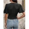 imageSHENHE Womens Sexy Ruffle Flutter Short Sleeve Deep V Smocked Button Front Dressy Crop Top BlouseBlack