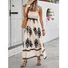 imageSHENHE Womens Smocked Sleeveless Flowy Tribal Print Summer Boho Vacation Maxi DressApricot