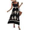 imageSHENHE Womens Smocked Sleeveless Flowy Tribal Print Summer Boho Vacation Maxi DressBlack