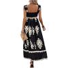 imageSHENHE Womens Smocked Sleeveless Flowy Tribal Print Summer Boho Vacation Maxi DressBlack
