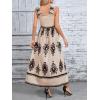imageSHENHE Womens Smocked Sleeveless Flowy Tribal Print Summer Boho Vacation Maxi DressBlack and White