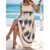 imageSHENHE Womens Smocked Sleeveless Flowy Tribal Print Summer Boho Vacation Maxi DressBlue
