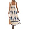 imageSHENHE Womens Smocked Sleeveless Flowy Tribal Print Summer Boho Vacation Maxi DressBlue