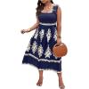 imageSHENHE Womens Smocked Sleeveless Flowy Tribal Print Summer Boho Vacation Maxi DressDeep Blue