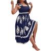 imageSHENHE Womens Smocked Sleeveless Flowy Tribal Print Summer Boho Vacation Maxi DressDeep Blue
