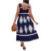 imageSHENHE Womens Smocked Sleeveless Flowy Tribal Print Summer Boho Vacation Maxi DressDeep Blue