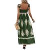 imageSHENHE Womens Smocked Sleeveless Flowy Tribal Print Summer Boho Vacation Maxi DressGreen
