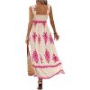 imageSHENHE Womens Smocked Sleeveless Flowy Tribal Print Summer Boho Vacation Maxi DressHot Pink