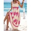 imageSHENHE Womens Smocked Sleeveless Flowy Tribal Print Summer Boho Vacation Maxi DressHot Pink