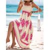 imageSHENHE Womens Smocked Sleeveless Flowy Tribal Print Summer Boho Vacation Maxi DressHot Pink