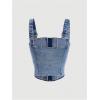 imageSHENHE Womens Zip Up Denim Top Adjustable Strap Sleeveless Jean Crop Top with PocketsDark Wash