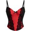 imageSHENHE Womens Bow Front Lace Trim Bustier Corset Top Spaghetti Strap Tank Camisole TopRed