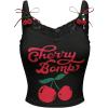 imageSHENHE Womens Lace Trim Cute Cherry Print Spaghetti Strap Kawaii Top Crop Cami TankBlack