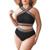 imageSHENHE Womens Plus Size High Waisted Bathing Suit Criss Cross Halter 2 Piece Boho SwimsuitsBlack