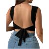 imageSHENHE Womens Plus Size Sexy Open Back Sleeveless Crop Tank Crew Neck Tie Backless Fitted TopsBlack