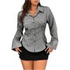 imageSHENHE Womens Plus Size Striped Button Down Shirt Collared Long Sleeve Blouse TopsBlack and White
