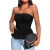 imageSHENHE Womens Ruched Ruffle Hem Flared Elegant Slim Fitted Tube Tank TopsBlack
