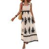 imageSHENHE Womens Smocked Sleeveless Flowy Tribal Print Summer Boho Vacation Maxi DressApricot