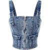imageSHENHE Womens Zip Up Denim Top Adjustable Strap Sleeveless Jean Crop Top with PocketsDark Wash