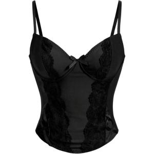imageSHENHE Womens Bow Front Lace Trim Bustier Corset Top Spaghetti Strap Tank Camisole TopBlack