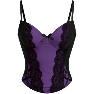 imageSHENHE Womens Bow Front Lace Trim Bustier Corset Top Spaghetti Strap Tank Camisole TopPurple