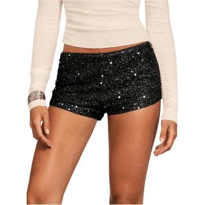 imageSHENHE Womens Sparkly Sequin Shorts Y2k Low Rise Sexy Glitter Party Rave Club ShortsBlack
