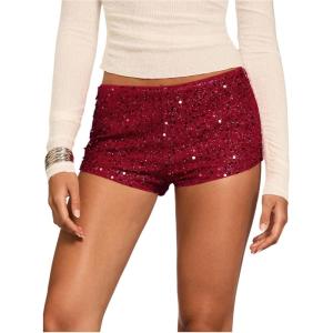 imageSHENHE Womens Sparkly Sequin Shorts Y2k Low Rise Sexy Glitter Party Rave Club ShortsBurgundy