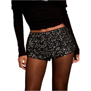 imageSHENHE Womens Sparkly Sequin Shorts Y2k Low Rise Sexy Glitter Party Rave Club ShortsSilver