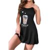 imageSHENHE Womens Floral Lettuce Trim Cami Nightdress Sleeveless Slip Nightgowns Heart Slogan Black M