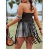 imageSHENHE Womens Plus Size Fringe Tops Halter O Ring Backless Crop Tops Boho Cowgirl Tassel TopBlack