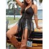 imageSHENHE Womens Plus Size Fringe Tops Halter O Ring Backless Crop Tops Boho Cowgirl Tassel TopBlack