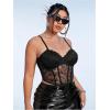 imageSHENHE Womens Plus Size Lace Bustier Corset Top Spaghetti Strap Sexy Going Out Crop Top CamiBlack