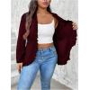 imageSHENHE Womens Plus Size Open Front Ruffle Trim Elegant Business Casual Office Blazer JacketBurgundy