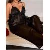 imageSHENHE Womens Plus Size Satin Pajamas 2 Piece Sleepwear Butterfly Lace Cami and Pants Pj SetBlack