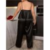 imageSHENHE Womens Plus Size Satin Pajamas 2 Piece Sleepwear Butterfly Lace Cami and Pants Pj SetBlack