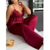 imageSHENHE Womens Plus Size Satin Pajamas 2 Piece Sleepwear Butterfly Lace Cami and Pants Pj SetBurgundy