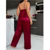imageSHENHE Womens Plus Size Satin Pajamas 2 Piece Sleepwear Butterfly Lace Cami and Pants Pj SetBurgundy