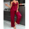 imageSHENHE Womens Plus Size Satin Pajamas 2 Piece Sleepwear Butterfly Lace Cami and Pants Pj SetBurgundy