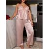 imageSHENHE Womens Plus Size Satin Pajamas 2 Piece Sleepwear Butterfly Lace Cami and Pants Pj SetPink