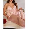 imageSHENHE Womens Plus Size Satin Pajamas 2 Piece Sleepwear Butterfly Lace Cami and Pants Pj SetPink