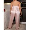 imageSHENHE Womens Plus Size Satin Pajamas 2 Piece Sleepwear Butterfly Lace Cami and Pants Pj SetPink