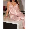 imageSHENHE Womens Plus Size Satin Pajamas 2 Piece Sleepwear Butterfly Lace Cami and Pants Pj SetPink