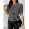 imageSHENHE Womens Plus Size Short Sleeve Bow Sweater Pullover Crew Neck Dressy Knit Top JumperDark Grey