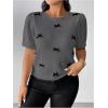 imageSHENHE Womens Plus Size Short Sleeve Bow Sweater Pullover Crew Neck Dressy Knit Top JumperDark Grey