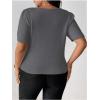 imageSHENHE Womens Plus Size Short Sleeve Bow Sweater Pullover Crew Neck Dressy Knit Top JumperDark Grey